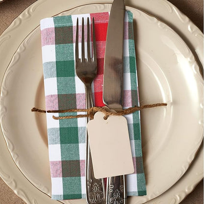 Urban Villa Cloth Napkins Set of 12 20x20 Inches 100% Cotton Napkins Cloth Washable Durable Reusable Absorbent Table Dinner Napkins Cloth for Christmas Hotel Lunch Restaurant Parties -X MAS Checks