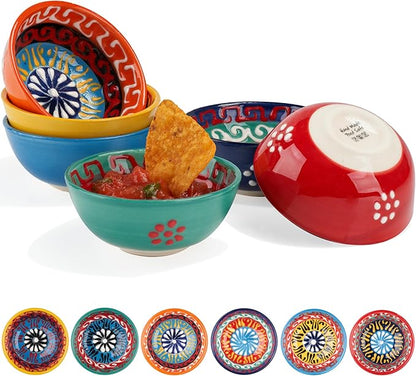 BCS Ceramic Salsa Bowls Set of 6 Small Pinch Bowls for Dipping, Cooking Prep & Charcuterie Board, Soy Sauce Dish, Multicolor Handmade Decorative Mini Serving Dishes Dishwasher Safe (3.2''-3 oz)