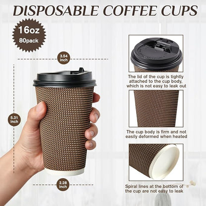 LITOPAK 80 Pack 16 oz Disposabel Paper Cups, Coffee Cups - Image 2