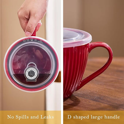 Ceramic Soup Bowl with Handle and Lid, 24oz Jumbo Soup Mug - Image 4