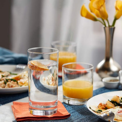 Province Tumbler & Rocks Drinking Glasses Set of 16, Tall Glass Cups | 15.2 oz by Libbey