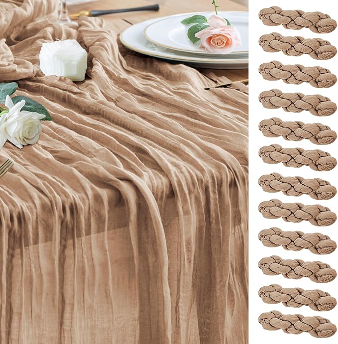 Cheesecloth Table Runner Nude Brown 10FT Boho Gauze, 12 Pack | 120 Inch Cheese by Wokceer
