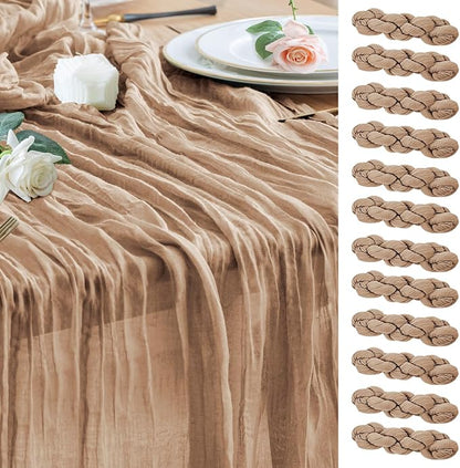 Cheesecloth Table Runner Nude Brown 10FT Boho Gauze, 12 Pack | 120 Inch Cheese by Wokceer