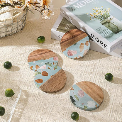 Drink Acacia Wood-Marble Coasters Set of 4, Cup Coaster - Image 7