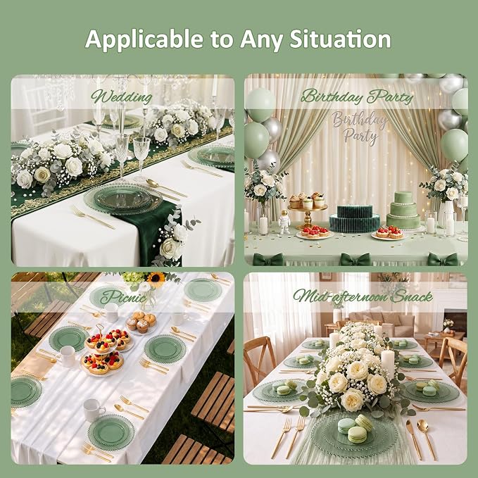 U-QE 60PCS Clear Green Plastic Plates, Beaded Plates Disposable Heavy Duty | - Image 7