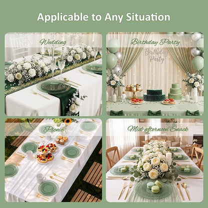 U-QE 60PCS Clear Green Plastic Plates, Beaded Plates Disposable Heavy Duty | - Image 7