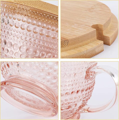 Pink Vintage Latte Mugs Set of 2, 16oz Large Pink Glass Embossed Coffee Mug - Image 4