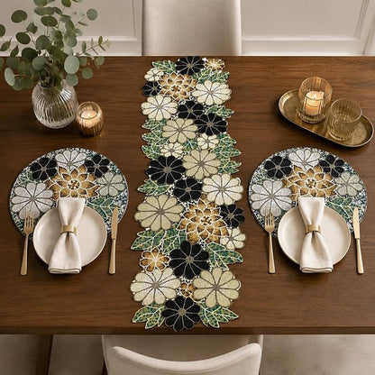 Beaded Table Runner Decore 36 inches Long Christmas Flower Design Beaded Table - Image 4
