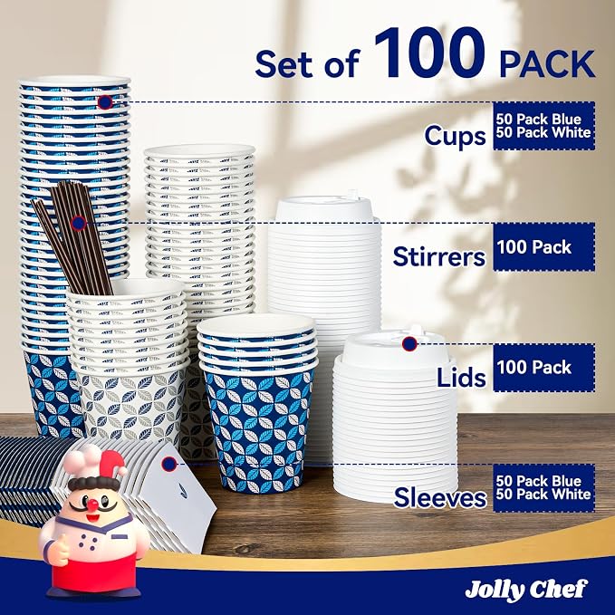 JOLLY CHEF 100 Pack 10 oz Paper Coffee Cups - Image 4