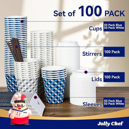 JOLLY CHEF 100 Pack 10 oz Paper Coffee Cups - Image 4
