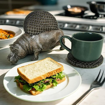 Hippo Coasters Set of 4 Full Size Rustic Coasters，Rustic Lake House Decor，Return to The Ancients Lodge Decor for The Home