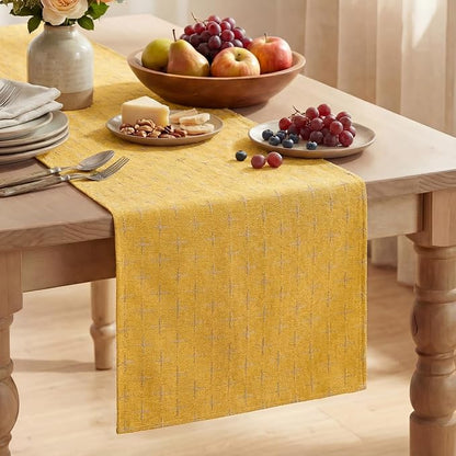 Artoid Mode Yellow Cross-Star Textured Table Runner, Seasonal Waterproof Rustic by ArtoidMode