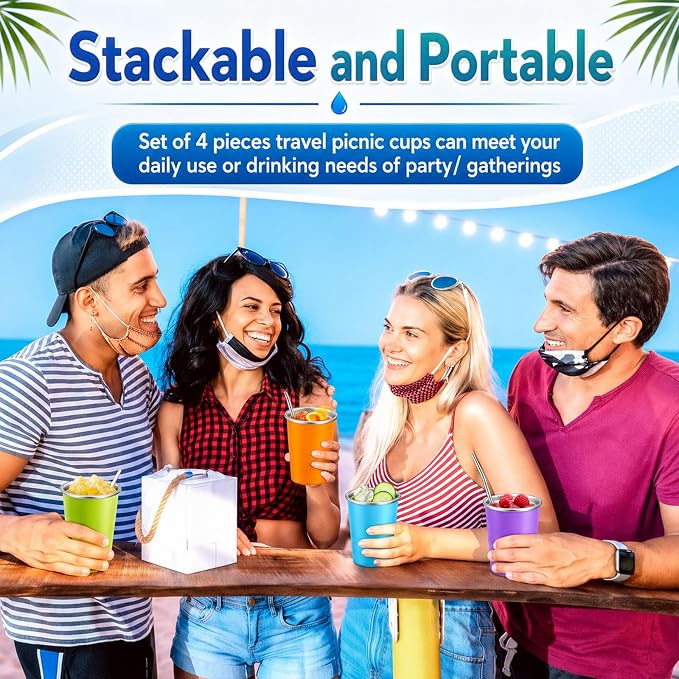 Mimorou 4 Pack Stainless Steel Pint Cups Metal Cups Unbreakable Drinking Water - Image 6