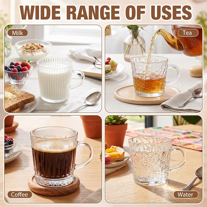 12 Pack Glass Coffee Mugs with Handle 8.5 oz Classic Vertical Stripes Glass - Image 6