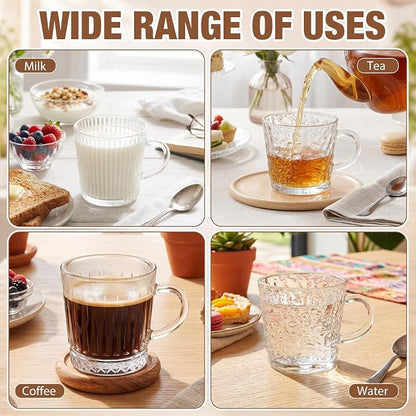 12 Pack Glass Coffee Mugs with Handle 8.5 oz Classic Vertical Stripes Glass - Image 6
