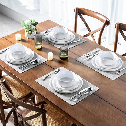 AmorArc Ceramic Dinnerware Sets for 6, Modern Flat Stoneware Plates and Bowls Sets,Chip and Crack Resistant | Dishwasher & Microwave Safe Dishes Set,Scratch Resistant- Service for 6 (18pc)-Matte White