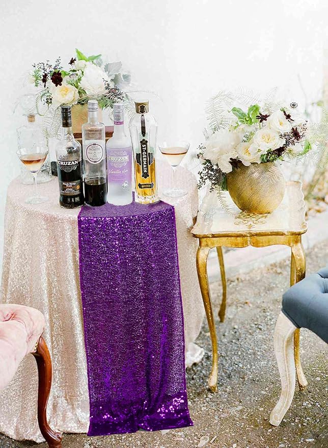 ShiDianYi Sequin Table Runners 10PCs 12x72 Purple Glitter Table Cover - Image 4