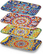 vancasso Serving Platters Set of 4, 12" x 7.4" Inch Rectangular Trays - Large Serving Dishes for Entertaining Food, Bohemian Ceramic Serving Trays for Party, Microwave & Dishwasher Safe, Vintage