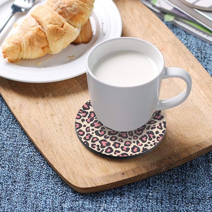 Leopard Pattern Pink Black Hawaiian 4 Pcs Coasters - Image 5
