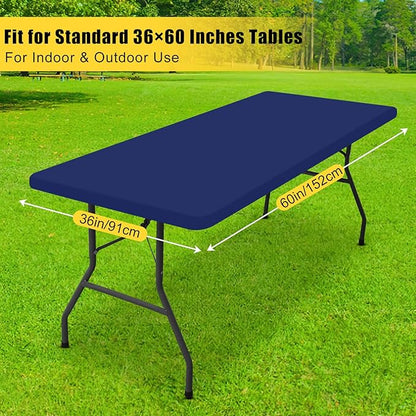 Smiry Rectangle Tablecloth, Elastic Fitted Flannel Backed Vinyl Tablecloths for 5ft Folding Tables, Waterproof Wipeable Table Covers for Indoor, Outdoor, Picnic and Camping (Navy, 36"x60")