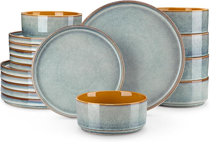 vancasso ONION Ceramic Plates and Bowls Sets, 18 Pieces Light Blue Dinnerware by vancasso