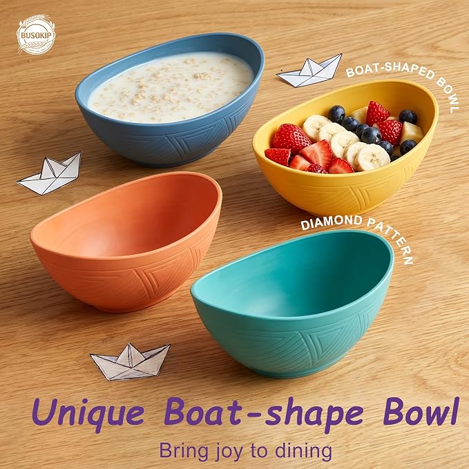 Wheat Straw Bowls 26oz, Unbreakable Ramen Bowl Set of 6, Oval Plastic Bowls - Image 4
