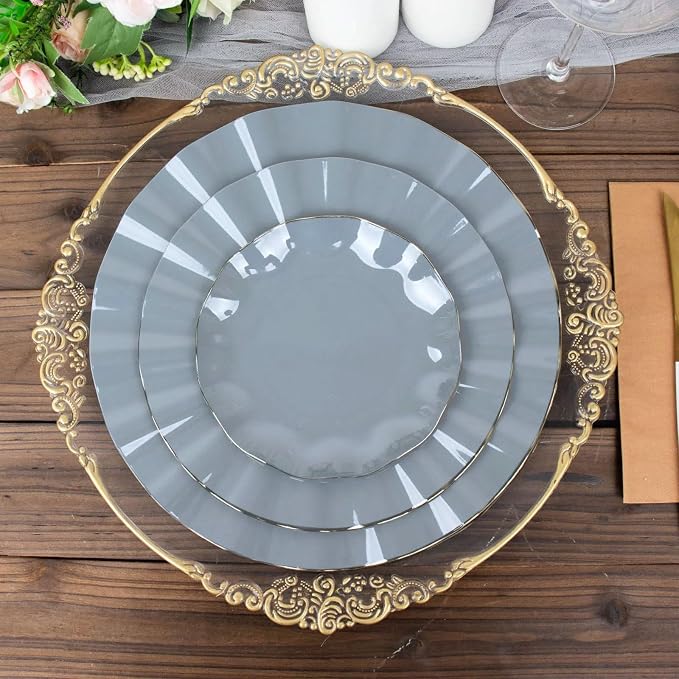 Efavormart 11" Dinner Plates – Set of 10 Plastic Dusty Blue Round Disposable - Image 2