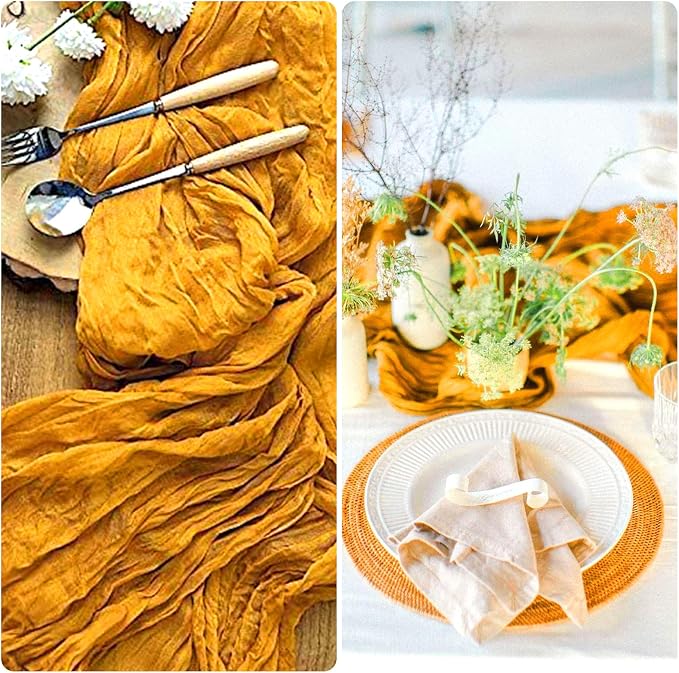 6 Pack Gold Cheesecloth Table Runner 35 x 120 Inch | Boho Gauze Fabric - Image 6