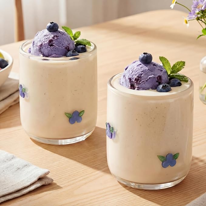 SiliFine 2 Pcs Blueberry Icon Juice Glasses - 14oz Blueberry Stemless Wine by SiliFine