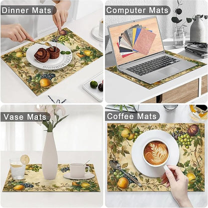 Fruit Placemats Set of 6, Fruits Grape Table Mats, Washable Place Mats for Home Party Indoor Kitchen Dining Table Decoration 12x18 Inch