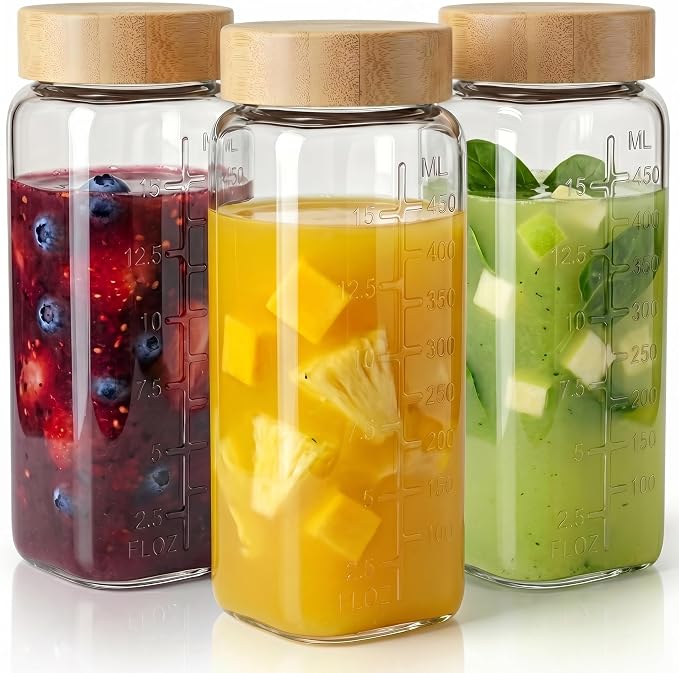 16 oz Square Glass Juice Bottles by HomArtist