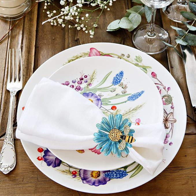 Kesote Daisy Flower Napkin Rings Set of 6, Bee Floral Style | Bee Party - Image 5