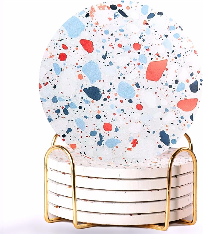 Terrazzo Coasters Set of 6, Colorful Boho Absorbent Ceramic Coasters | Speckled by ilohaus