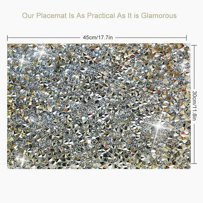 Silver Diamond Rhinestone Encrusted Square Placemats - Set of 2