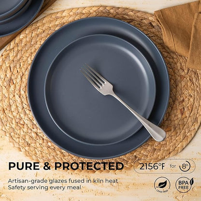 12-Piece Matte Blue Dinnerware Set,Stoneware Dinnerware for 4, Microwave & Dishwasher Safe, Stackable Design for Kitchen and Dining - Plates and Bowls