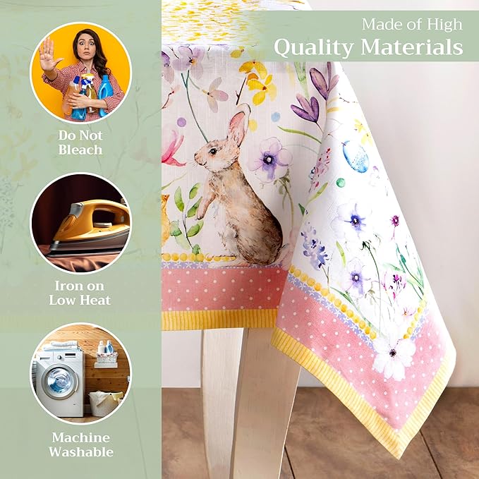 Maison d' Hermine Table Cloth Square Table 100% Cotton 54 x 54 Inches Tablecloth Reusable Decorative for Dining Room Farmhouse Home Valentines Day Decorations Spring Summer - Easter Zest