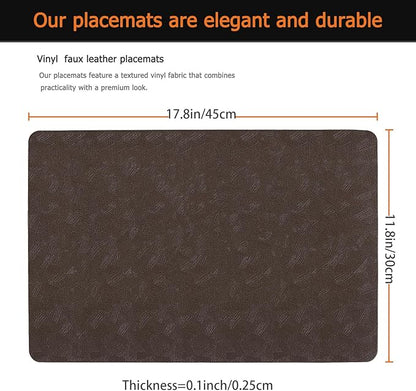 Vinyl Placemats Set of 4 Faux Leather 100% Waterproof Wipeable Washable Place Mats Heat Resistant Easy Clean Non-Slip Table Mats for Indoor Outdoor. (4,Coffee)