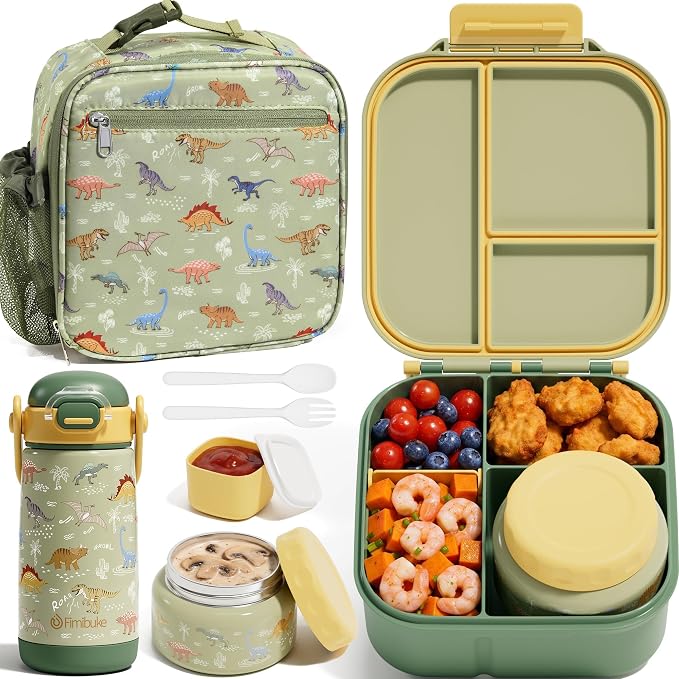 Fimibuke Kids Bento Lunch Box w/Insulated Water Bottle, Lunch Bag & Thermo | by Fimibuke