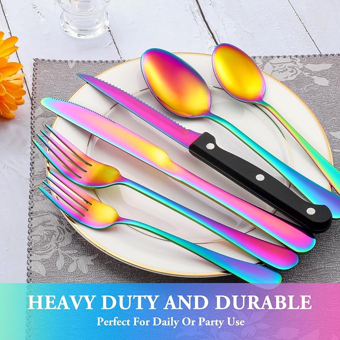 72 Pcs Rainbow Silverware Set - Image 7