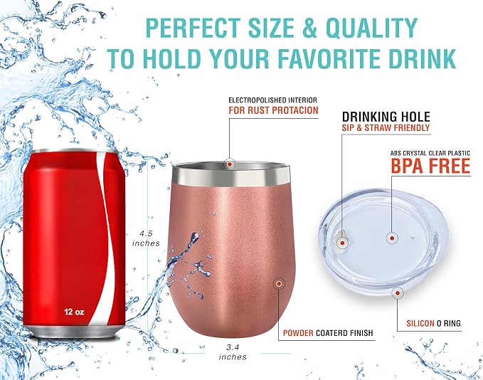 CHILLOUT LIFE 12 oz Stainless Steel Wine Tumblers 2 Pack - Image 3