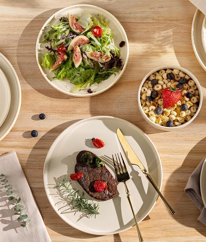 Ceramic Dinnerware Set for 8, 24-Piece Plates and Bowls Set | Lightweight - Image 4