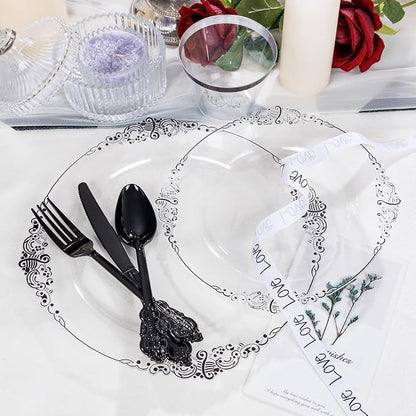 175 Pcs Clear Black Plates for Party | Black Party Plates Set for 25 Guests - Image 6