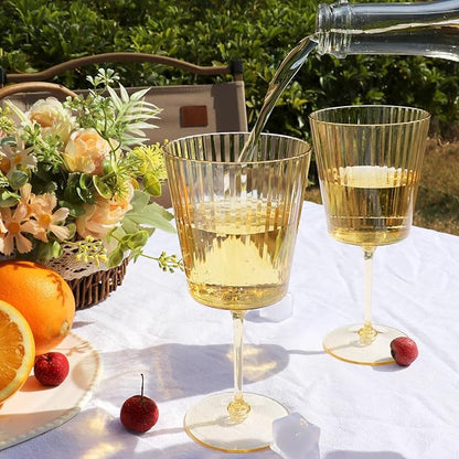 48 PCS Gold Ribbed Plastic Wine Glasses 13.5 OZ Ribbed Wine Glasses Detachable Wine Glass Elegant Fluted Glassware Vintage Style for Wedding Anniversary Birthday Dinner Parties