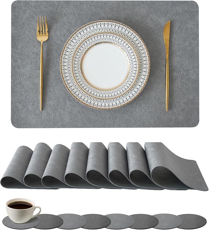 Leetaltree Reversible Faux Leather Placemats and Coasters Set of 16, 12x17 Inch by Leetaltree-ArtatEveryTable