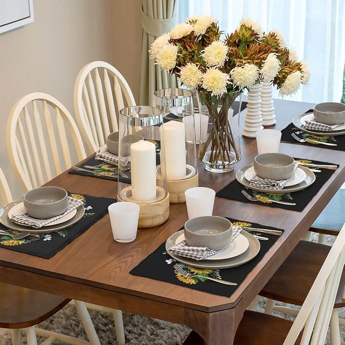 Fiokroo Sunflowers Wild Flowers Placemats Set of 6 Table Mats Table Tableware - Image 6
