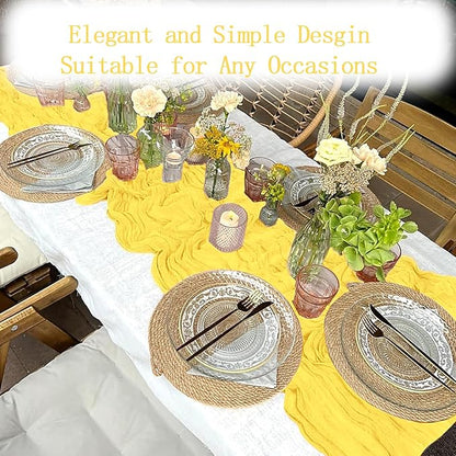 4 Pack Lemon Yellow Cheesecloth Table Runner 20 x 120 inch Gauze Table Runners - Image 5