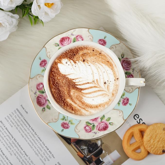 fanquare Colorful Floral Porcelain Coffee Cups - Image 2