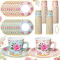 Umigy 60 Sets Floral Tea Party Decorations 6.5 oz Floral Paper Teacups & Saucer by Umigy