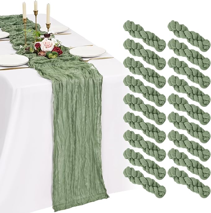 18 Pack Cheesecloth Table Runner 10FT Sage Green Table Runner Boho Gauze Cheese by Showgeous