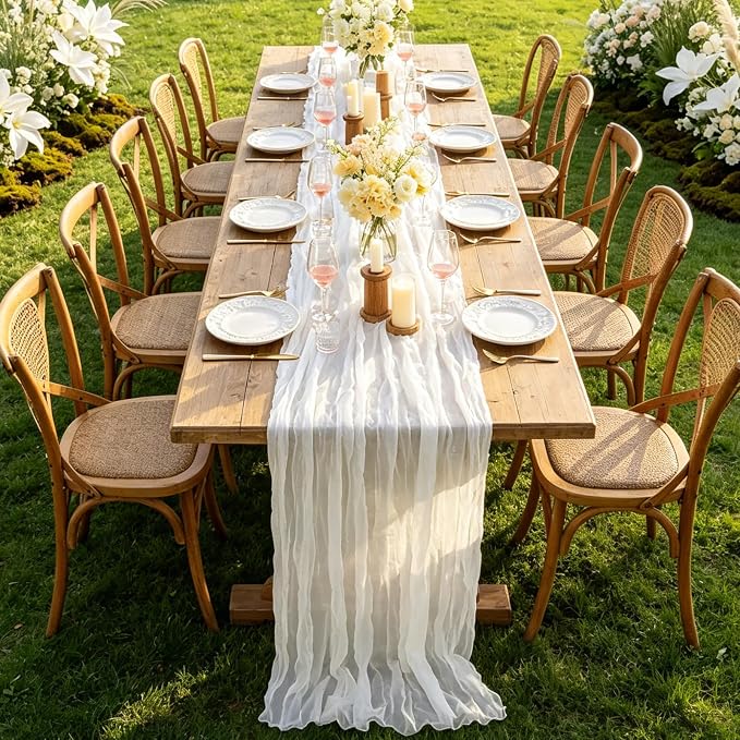 3Pcs Ivory White Table Runner, 10FT Rustic White Table Runner 35*120inch Boho - Image 5